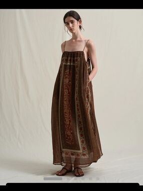 Hemi Blurt Vintage Floral Print Maxi Dress Petite Size M Brown Boho Long Vestido